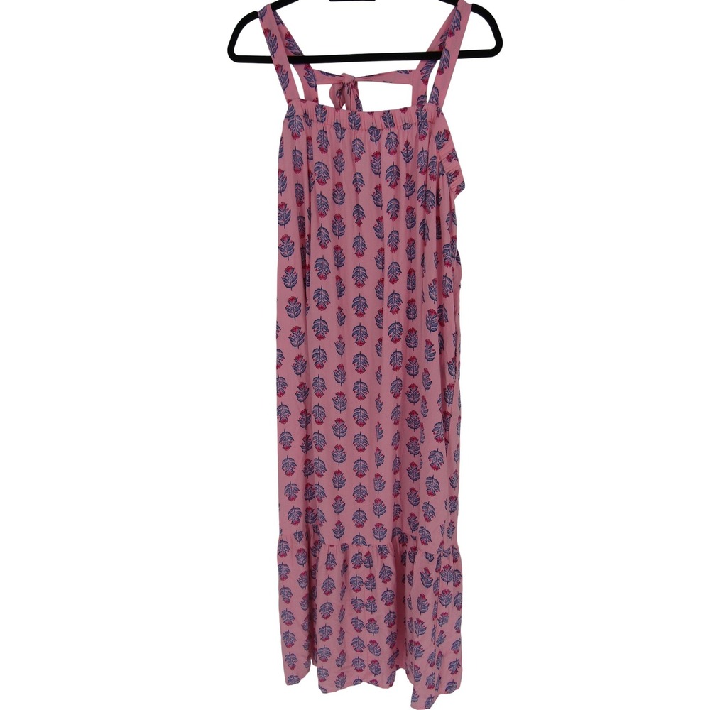 Old Navy Maxi Dress Womens XL Pink Floral Leaf Print Boho Sleeveless Pockets
